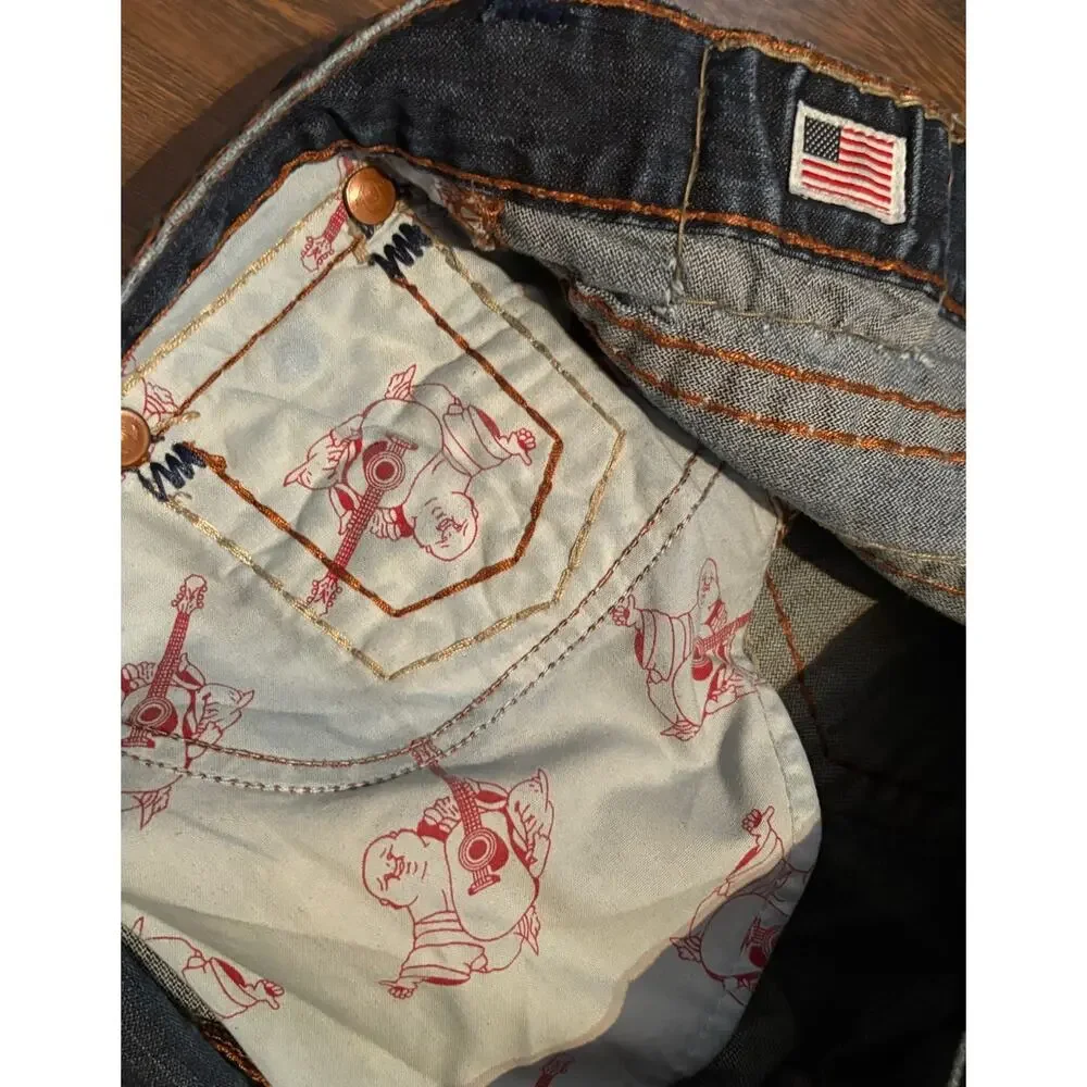 TRUE RELIGION Mens - Ricky Blue Brown Super T Jeans in TXD DK Hideout 40x31